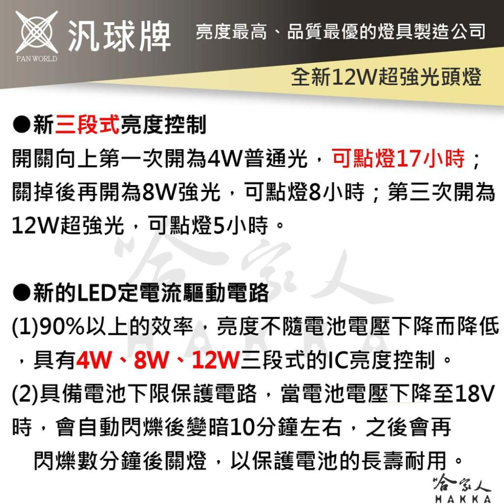 汎球牌 LED 1210 12DX2 超恆亮頭燈 300M 14.8V 新款 工作燈 12W LED-1210 哈家人-細節圖2