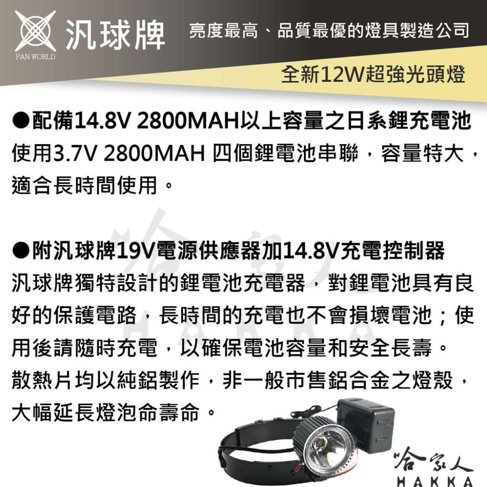 汎球牌 LED 1210 12DX2 超恆亮頭燈 300M 14.8V 新款 工作燈 12W LED-1210 哈家人-細節圖3