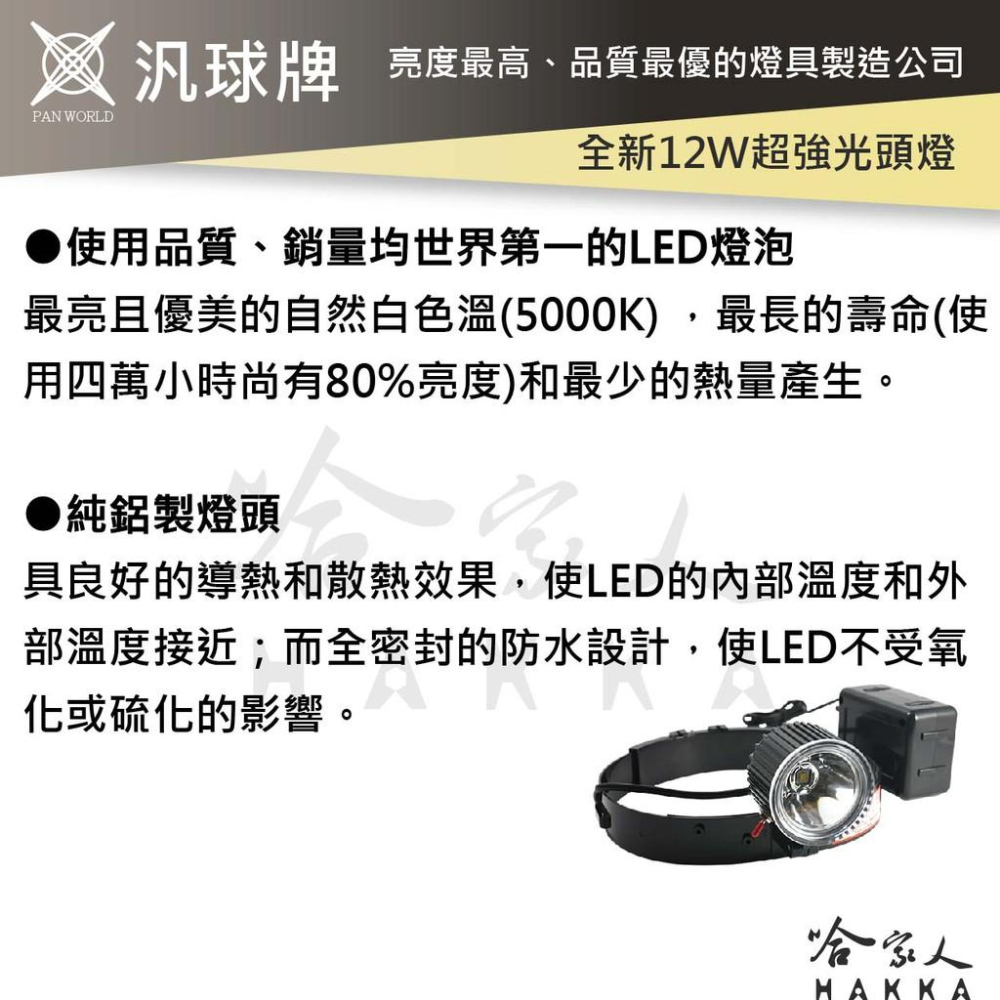 汎球牌 LED 1210 12DX2 超恆亮頭燈 300M 14.8V 新款 工作燈 12W LED-1210 哈家人-細節圖4