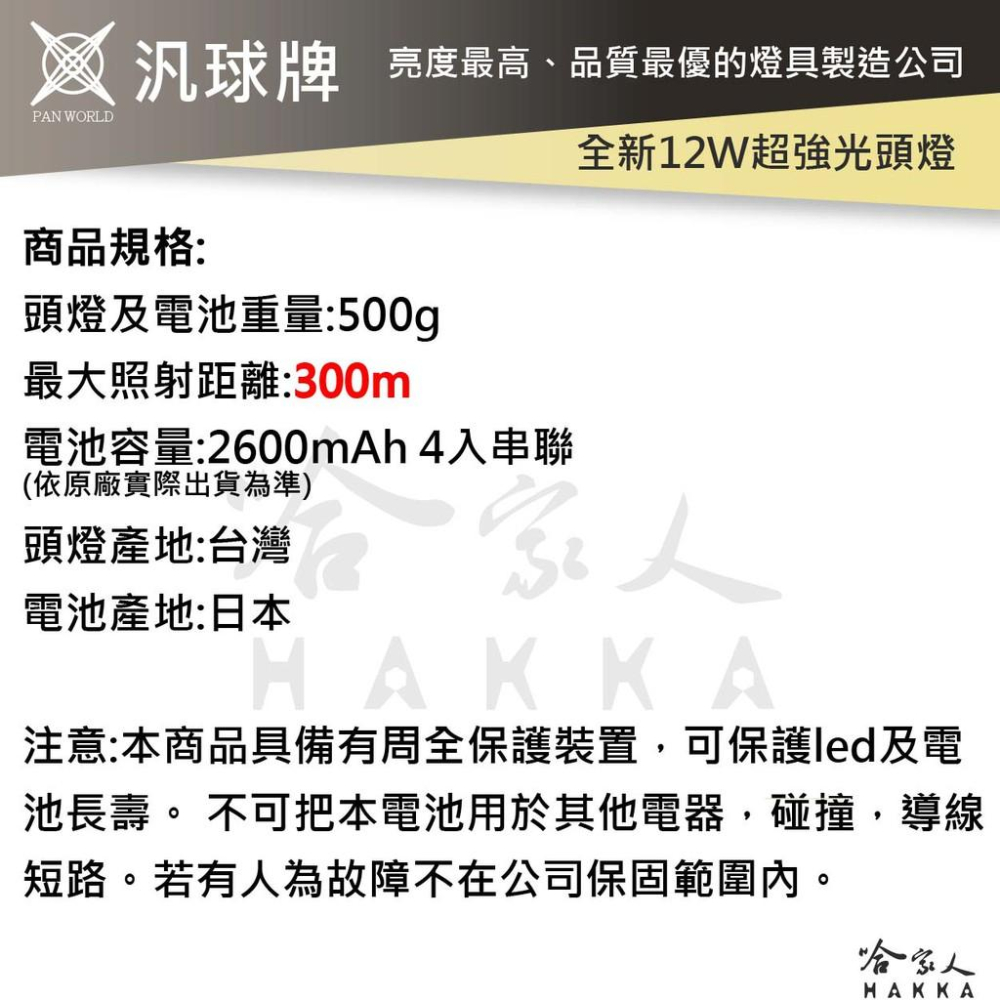 汎球牌 LED 1210 12DX2 超恆亮頭燈 300M 14.8V 新款 工作燈 12W LED-1210 哈家人-細節圖6