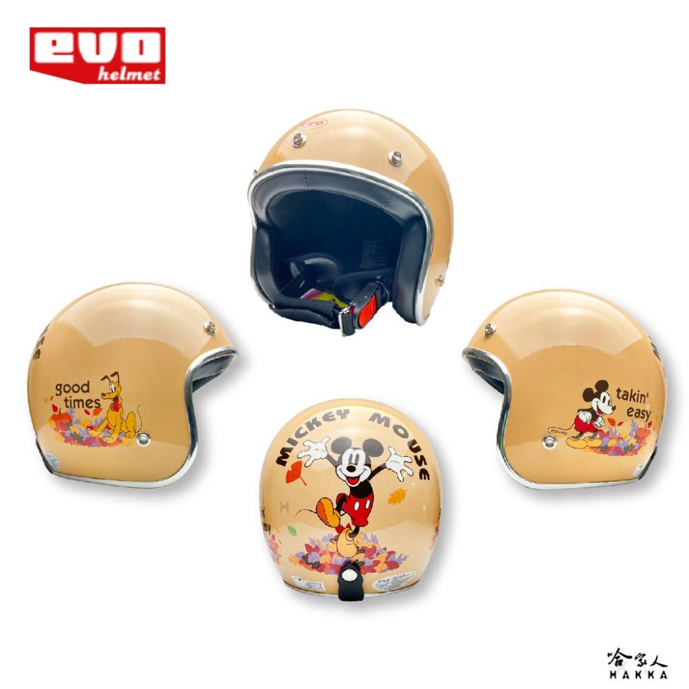 EVO 米奇秋楓 正版授權安全帽 現貨 復古金米奇 迪士尼 3/4 半罩 Mickey 迪士尼 騎士帽 哈家人-細節圖3