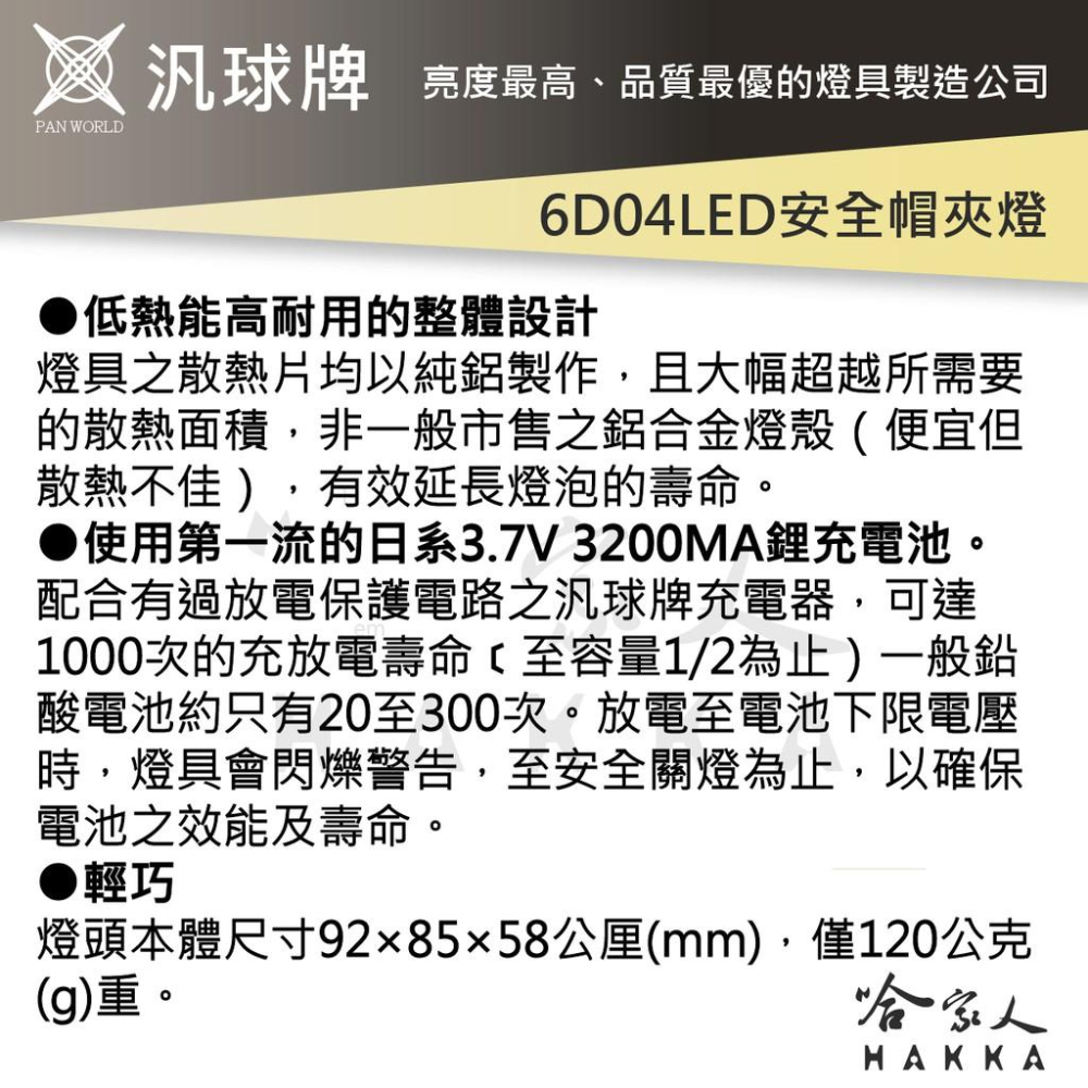 汎球牌 6D04 遠照安全帽夾燈 充電式 照射距離 200m 兩段式 安全帽頭燈 登山 捕魚 探照頭燈 一年保固 哈家人-細節圖3