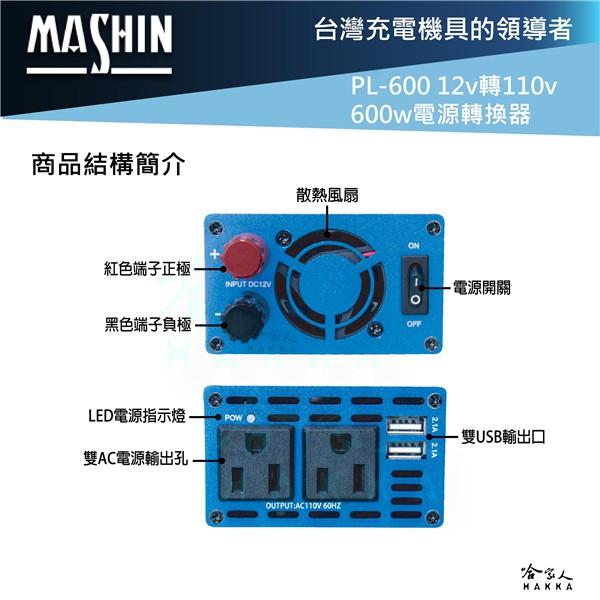 【 麻新電子 】PI-600 600W 電源轉換器 模擬正弦波 12V 轉 110V 過載保護 DC 轉 AC 哈家人-細節圖4