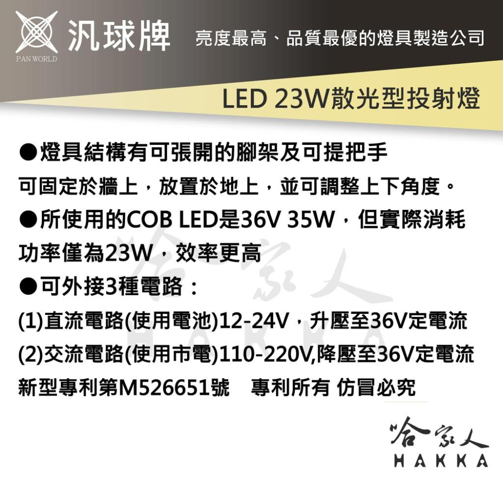 汎球牌 35W 散光投射燈 120度廣角 白光 探照燈 低耗能 23W COB LED 台灣製造 一年保固 哈家人-細節圖3