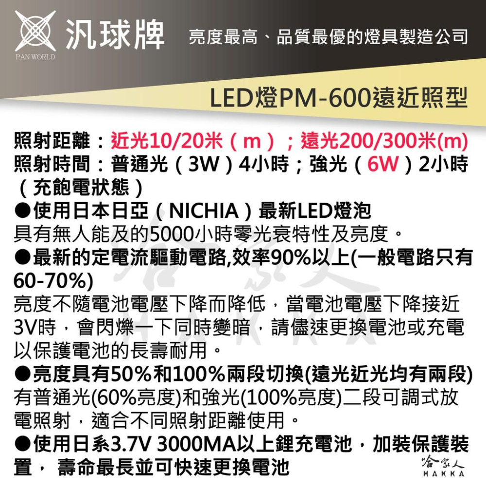 汎球牌 PM600 300M 360度 強磁 LED 工作燈 可吸附金屬 50M 手電筒 捕魚 PD 300 哈家人-細節圖5