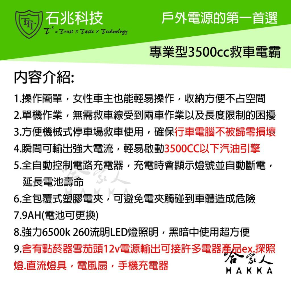 【 超級電匠 】 MP109+ 9ah 汽車救車電源 可救援3500cc車輛 石兆科技 救車電霸 哈家人-細節圖6