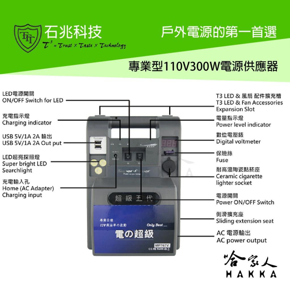 超級電匠 MP777V 汽柴車救車電霸 22AH 110v 300w 電源轉換器 戶外電力 露營電源 救車電源 哈家人-細節圖6