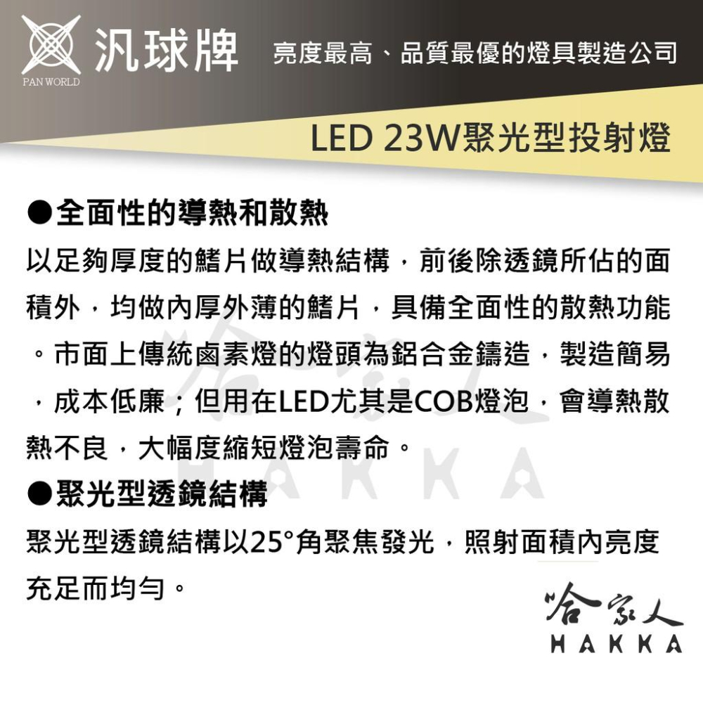汎球牌 35W 聚光投射燈 白光 探照燈 低耗能 23W 最新COB LED 台灣製造 一年保固 【 哈家人 】-細節圖5