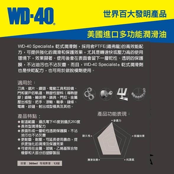 WD40 鐵氟龍乾式潤滑劑 SPECIALIST 附發票 乾式潤滑油 附發票 鏈條油 長效型配方 脫模劑 哈家人-細節圖6