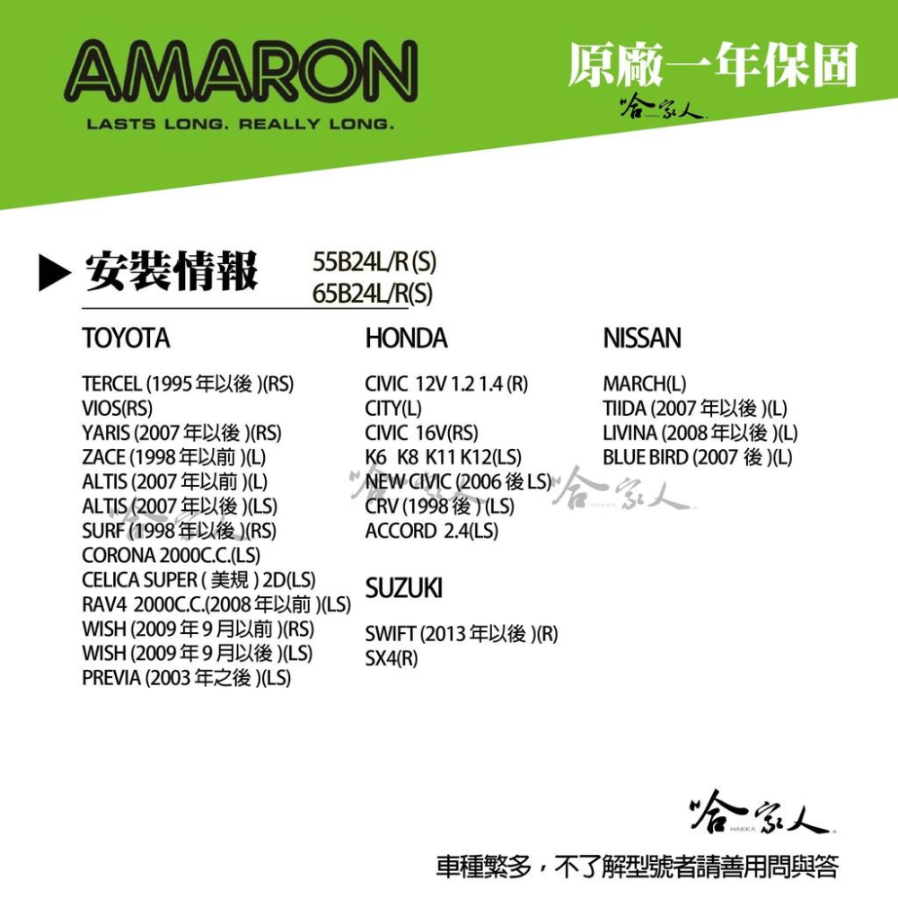 Amaron 65B24L NS60 銀合金 汽車電池 一年保固 46B24L 愛馬龍 電瓶 哈家人-細節圖5