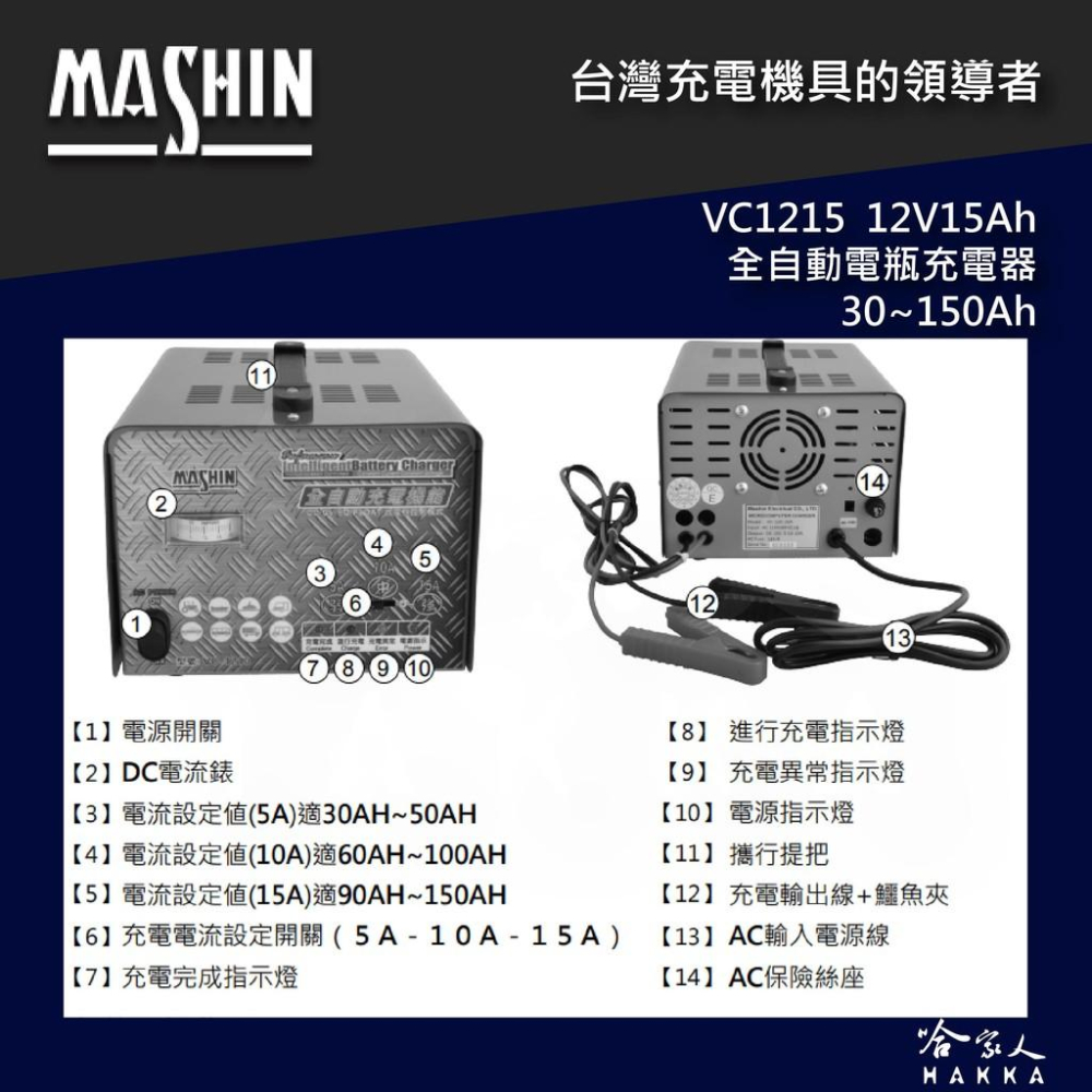 【 麻新電子 】全自動多功能充電機 VC 1215 貨車 機車 汽車 全自動 電池 充電器 vc 1215  哈家人-細節圖5