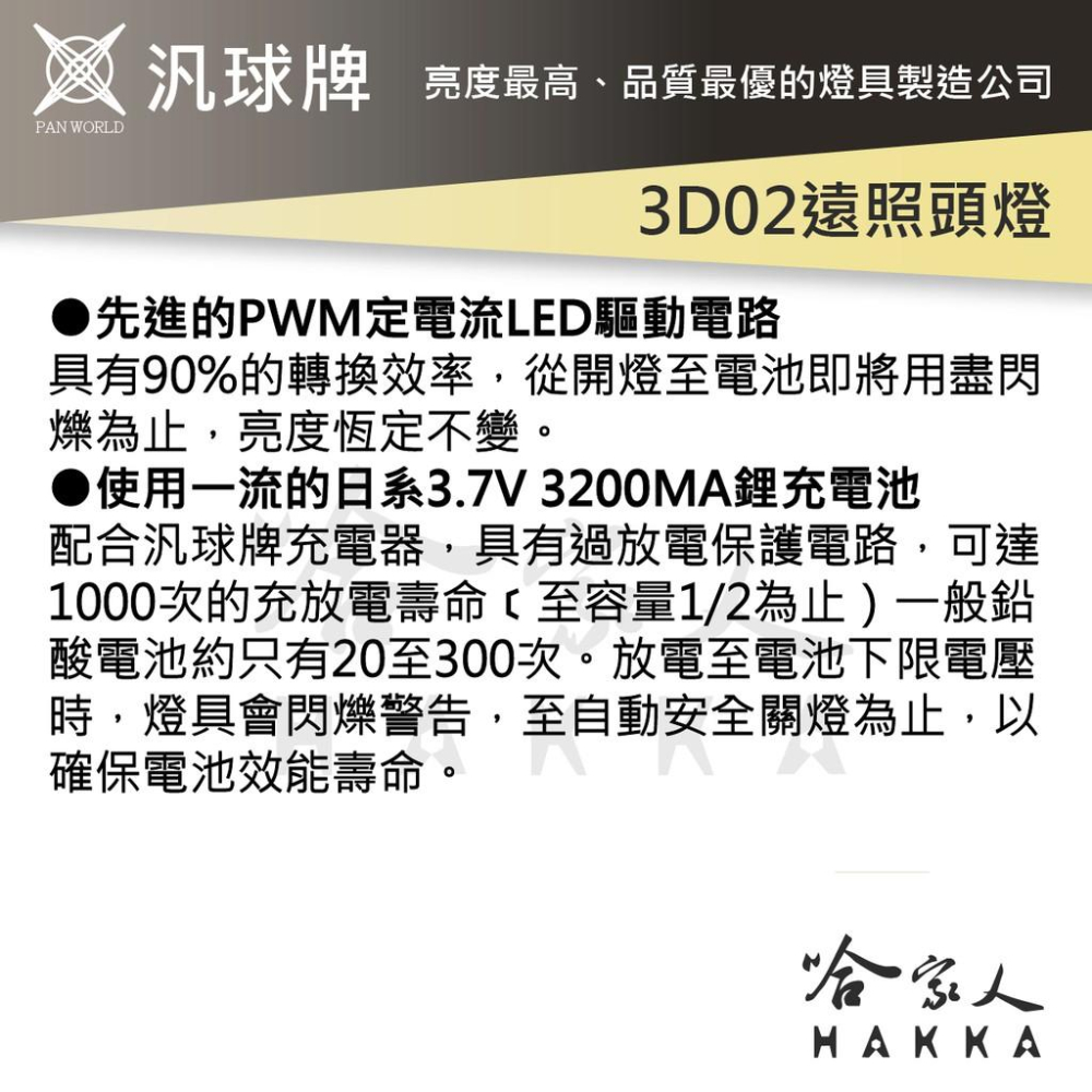 汎球牌 150M 3D02 充電式近照頭燈 登山露營專用 遠照 頭燈 打獵 抓蝦 修車 專用 一年保固 哈家人-細節圖3