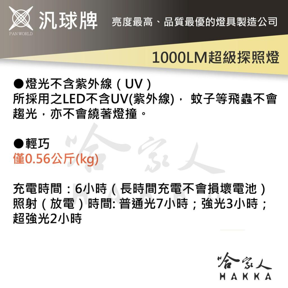 【 汎球牌 】超級探照燈 1000公尺 超亮 1000LM  探照燈 登山 捕魚 頭燈 探照燈  露營 一年保固 哈家人-細節圖6