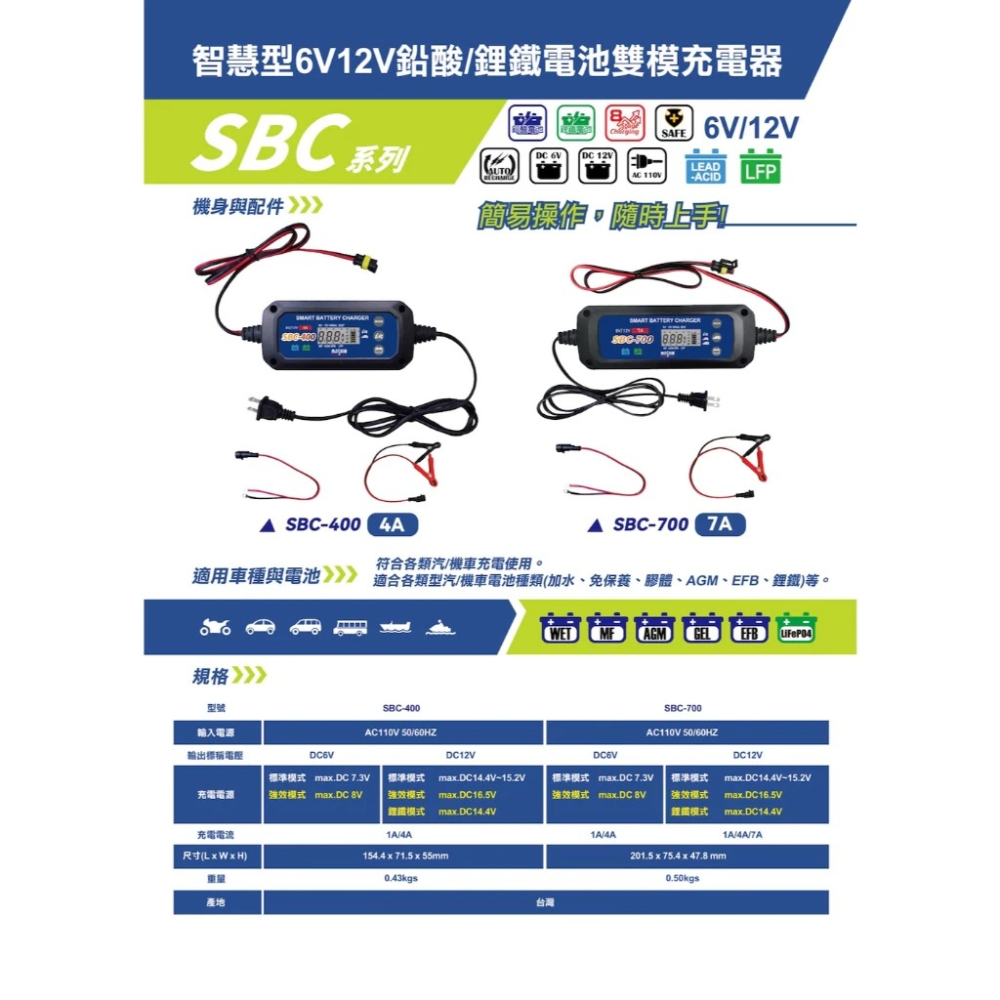 麻新電子 SBC 400 免運 4A 全自動電池充電器 鉛酸 鋰鐵電池充電 免拆 汽車 機車 電瓶充電機SBC-400-細節圖7