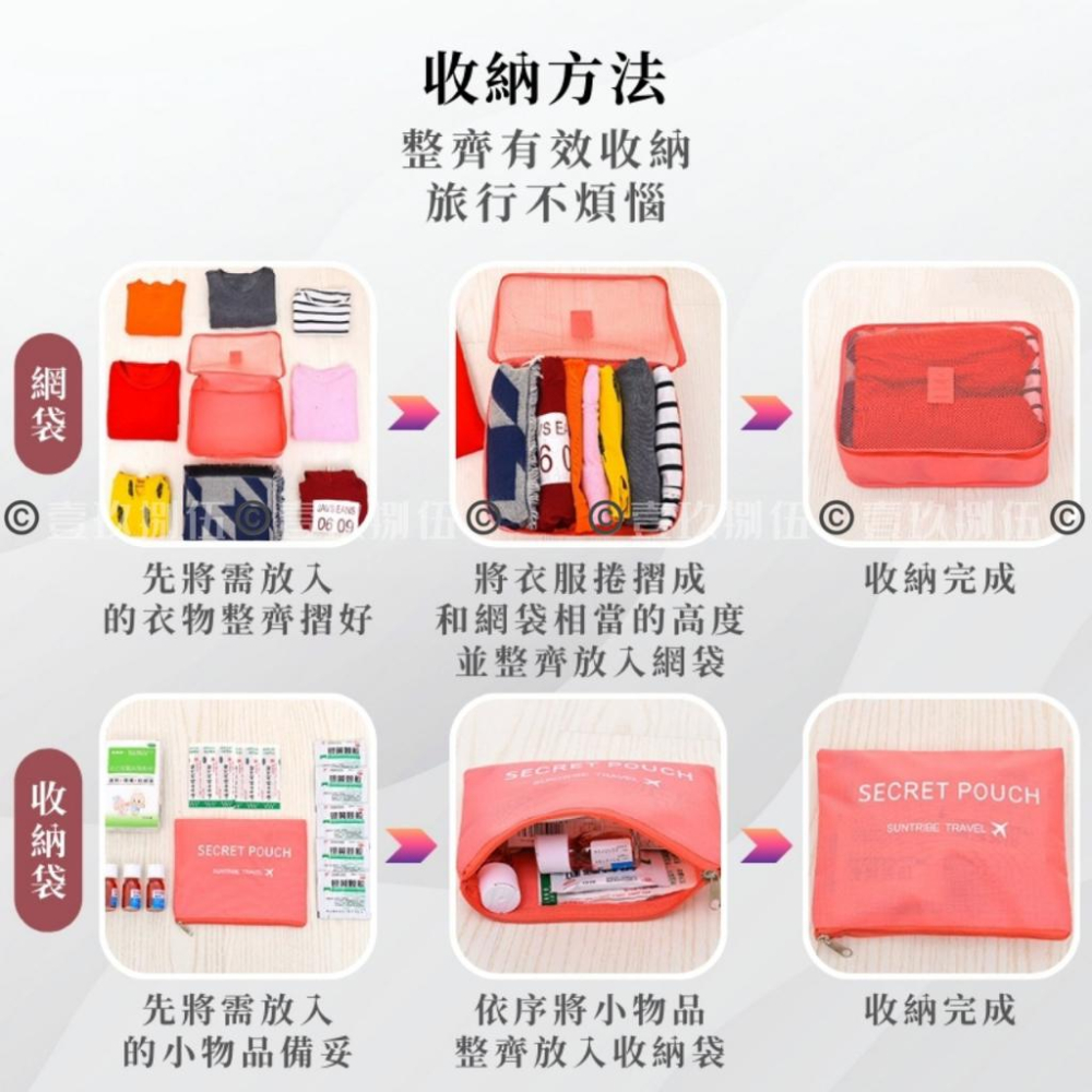 旅行收納6件組 韓版 旅行收納袋 衣物收納袋《1985life 生活》旅遊收納 行李箱收納 六件組 衣物 整理 整理包-細節圖9