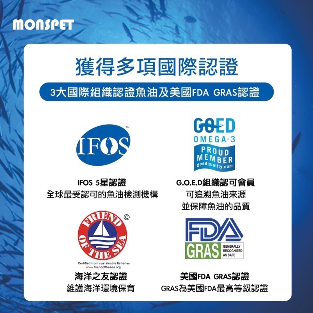 🔆限時免運【MONSPET】88%Omega-3頂級寵物魚油美毛護膚眼睛保健[60顆/盒]犬貓適用-官方直營-細節圖6