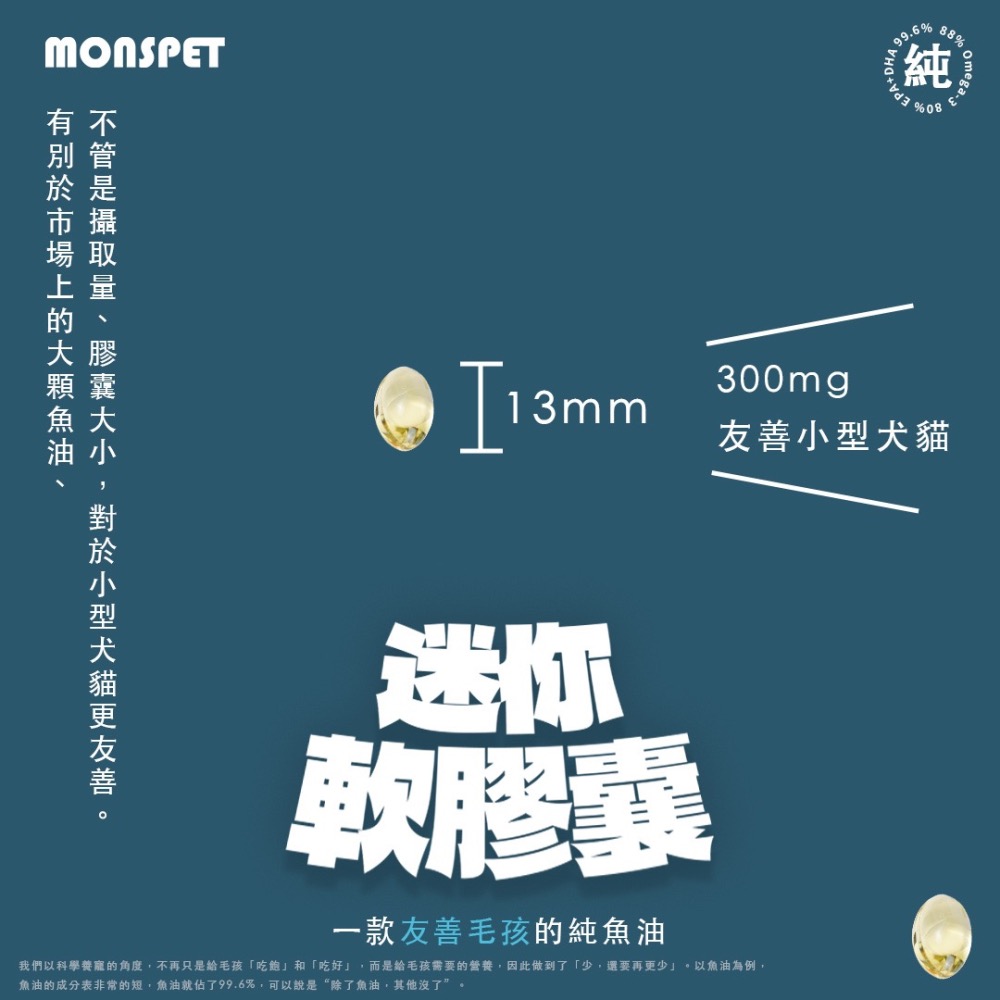 🔆動物醫院聯盟合作【MONSPET】88%Omega-3頂級寵物魚油美毛護膚眼睛保健[60顆/盒]犬貓適用-官方直營-細節圖8