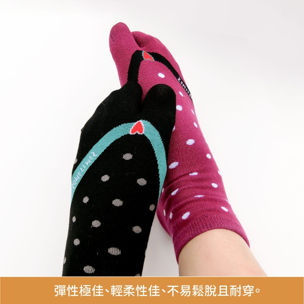 👍凱美棉業｜ MIT台灣製 萊卡LYCRA 舒適升級 細針對目兩趾襪 點點夾腳拖款 22-26cm-細節圖3