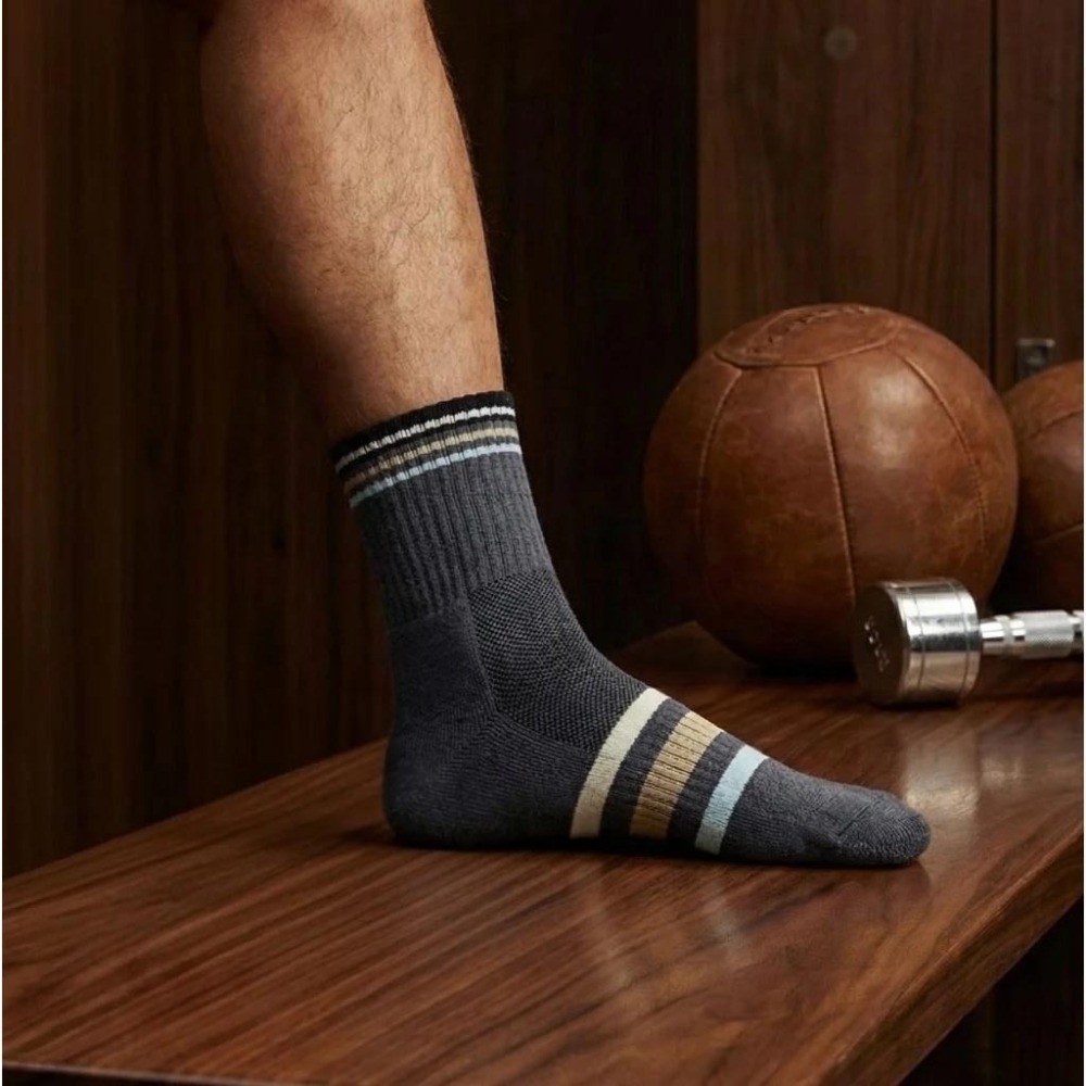 👍凱美棉襪業｜MIT台灣製造 高品質純棉運動氣墊襪 直條造型款 凱美棉業-細節圖4