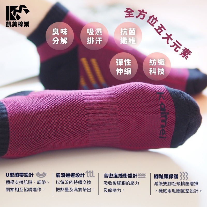 👍凱美棉業｜ MIT台灣製 高品質全方位 凱美獨家高效能除臭運動襪 豔陽紅款-細節圖2