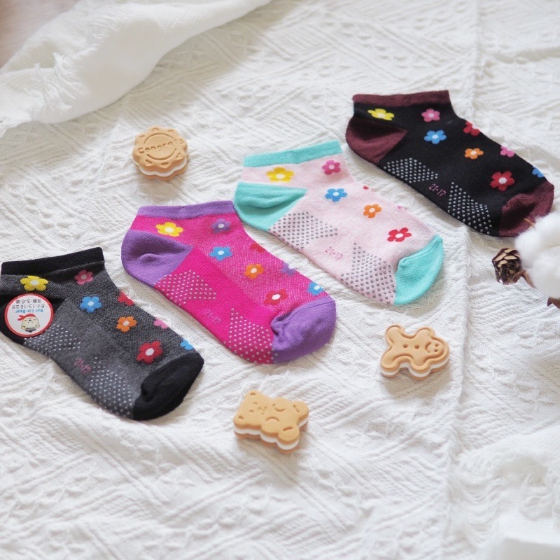 👍凱美棉業｜MIT台灣製 40支精梳棉止滑兒童短襪 小花款-細節圖5