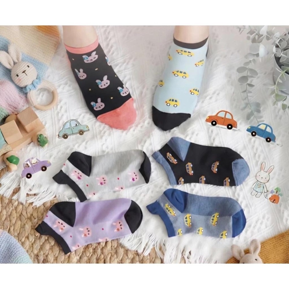 👍凱美棉襪業｜MIT台灣製 純綿細針兒童短襪 滿版汽車、兔兔圖案-細節圖9