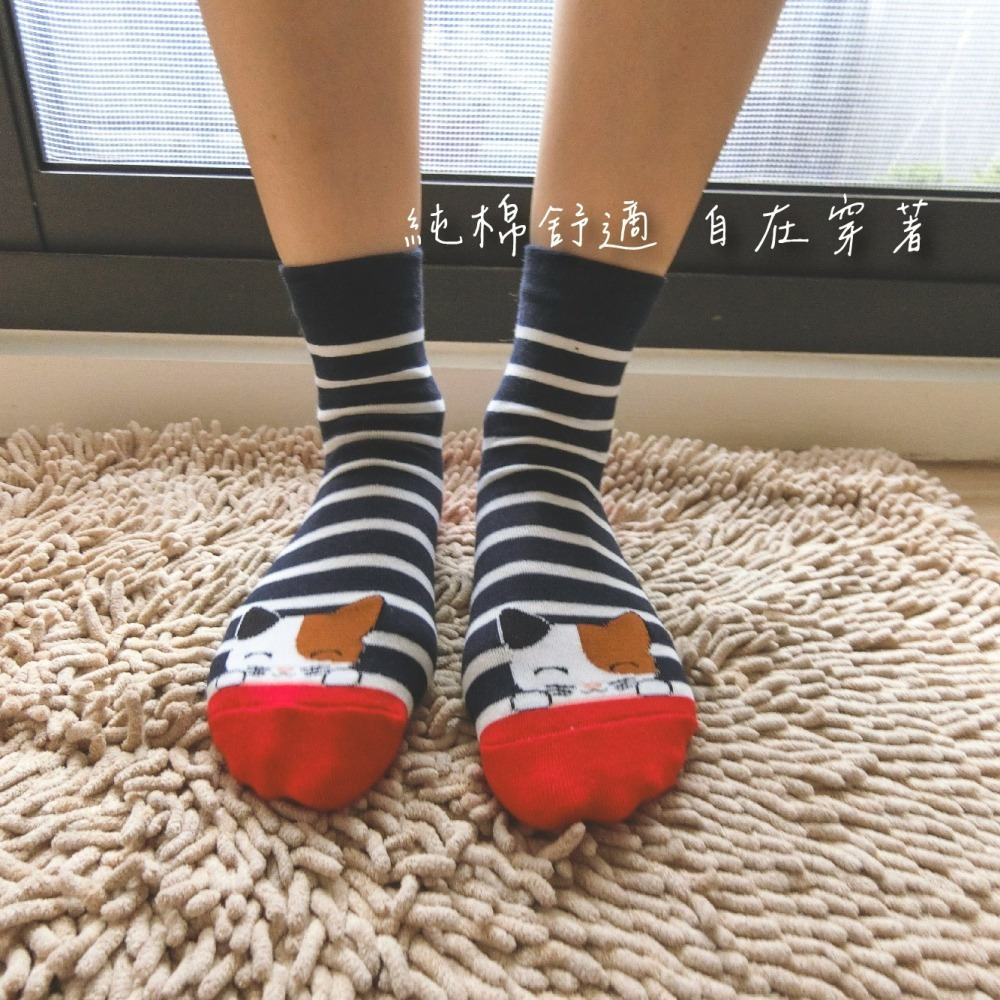 👍凱美棉業｜MIT台灣製 精緻設計純棉直版女襪 雙色貓貓款-細節圖2