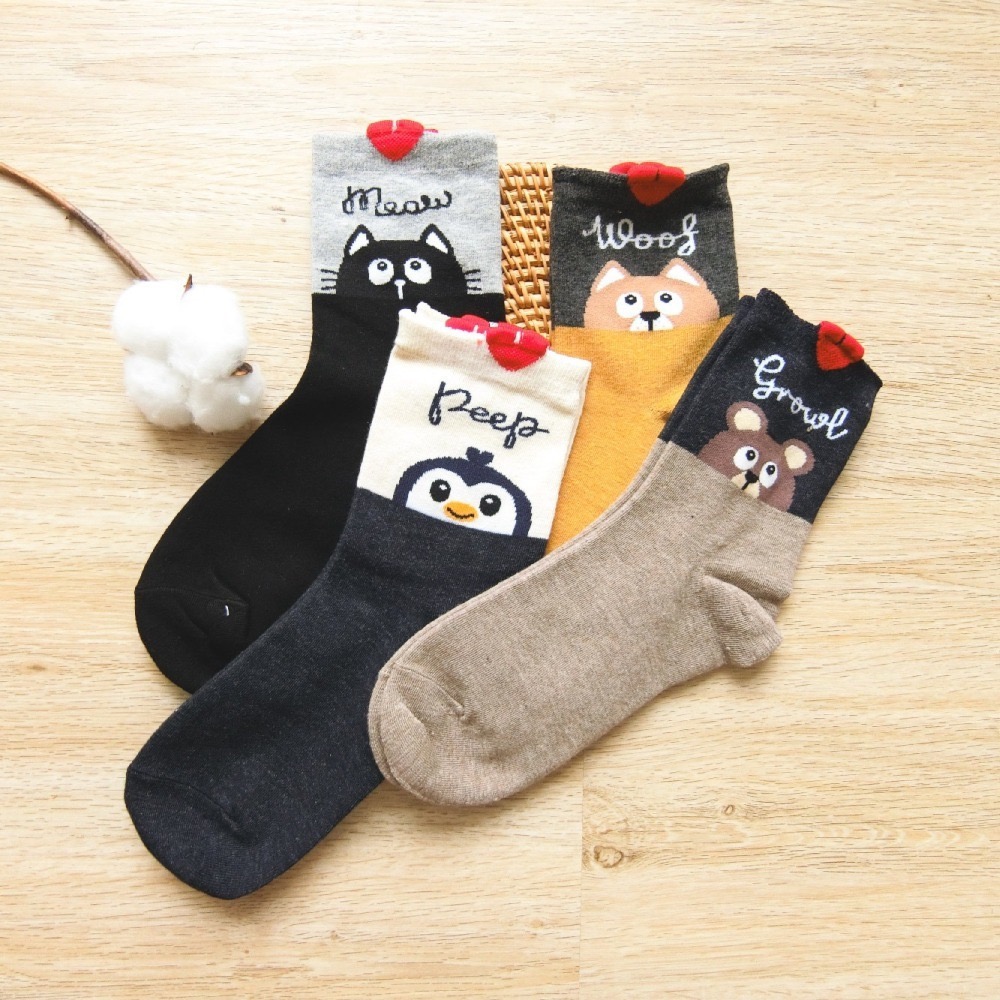 👍凱美棉業｜MIT台灣製 精緻設計純棉女襪 雙色動物款-細節圖4
