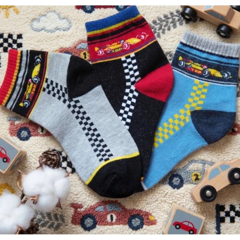 凱美棉襪｜MIT台灣製造純棉賽車童襪 F1賽車三色 18-22CM 凱美棉業-細節圖3