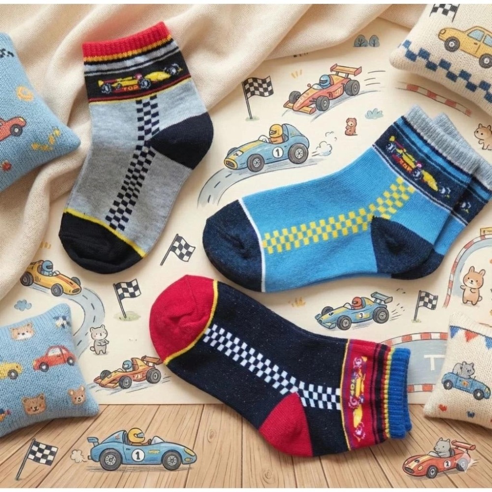 凱美棉襪｜MIT台灣製造純棉賽車童襪 F1賽車三色 18-22CM 凱美棉業-細節圖7