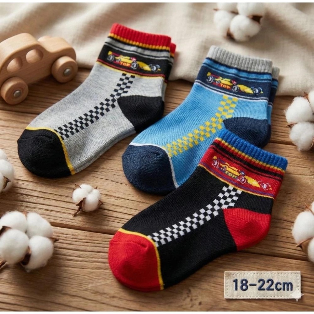 凱美棉襪｜MIT台灣製造純棉賽車童襪 F1賽車三色 18-22CM 凱美棉業-細節圖8