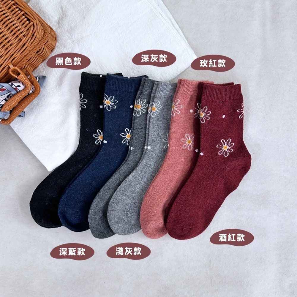 👍凱美棉業｜冬日必備🔥（女款）精緻保暖毛襪 防寒襪 保暖襪 毛襪 長襪 冬天襪-質感雛菊款-細節圖5