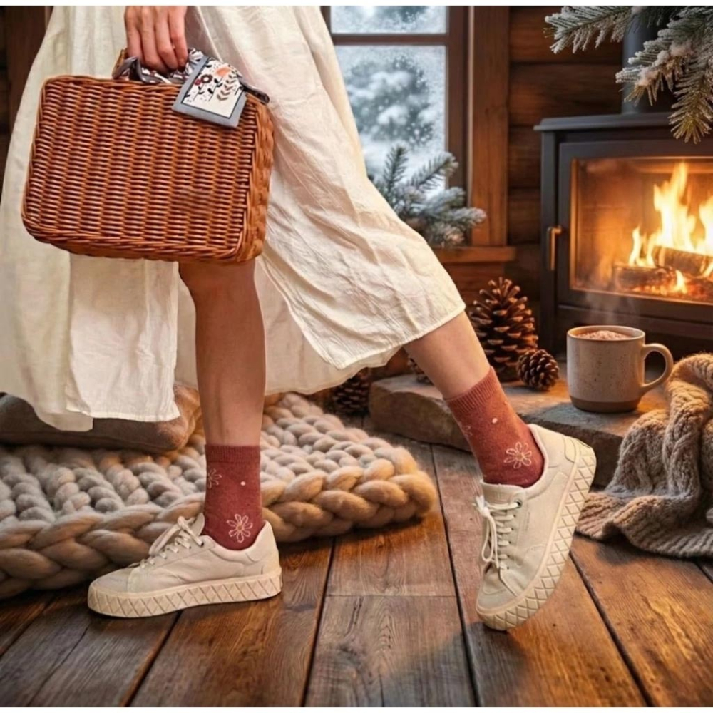 👍凱美棉業｜冬日必備🔥（女款）精緻保暖毛襪 防寒襪 保暖襪 毛襪 長襪 冬天襪-質感雛菊款-細節圖5