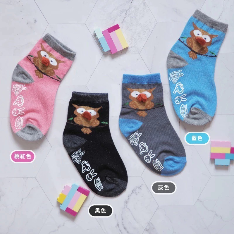 👍凱美棉業｜十二雙組 MIT台灣製 抗菌消臭童襪 可愛立體造型襪-貓頭鷹 13-15cm-細節圖7