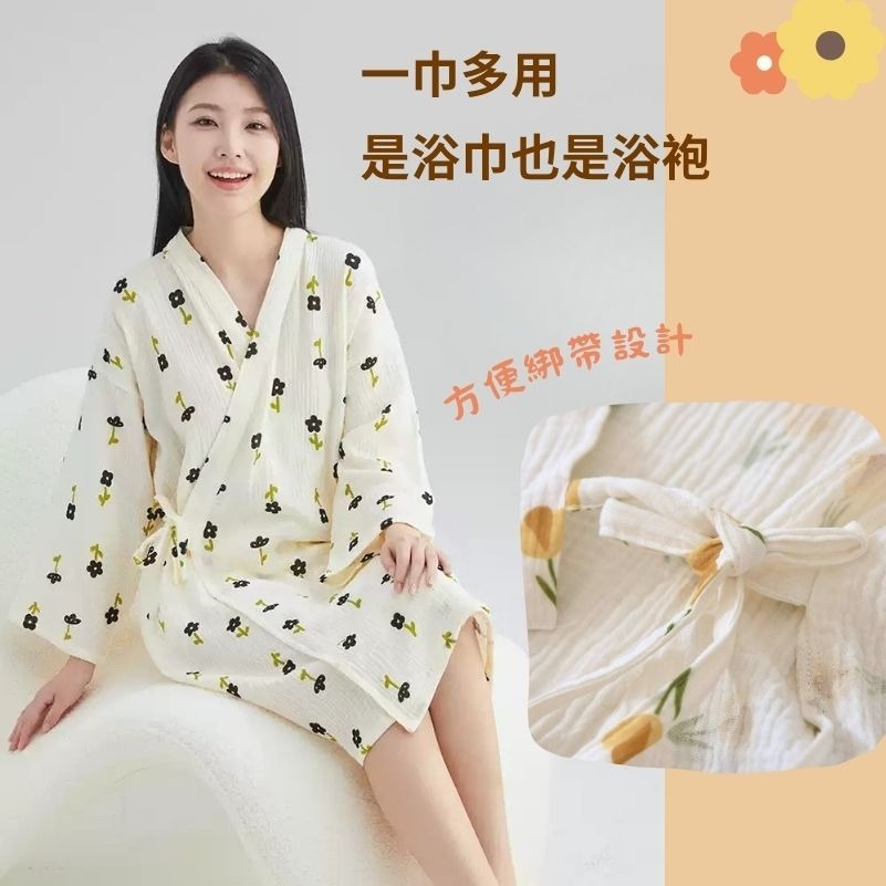 👍凱美棉業｜日式睡袍女雙層紗布純棉睡衣短袖浴袍汗蒸服甜美可愛家居服可外穿-細節圖5