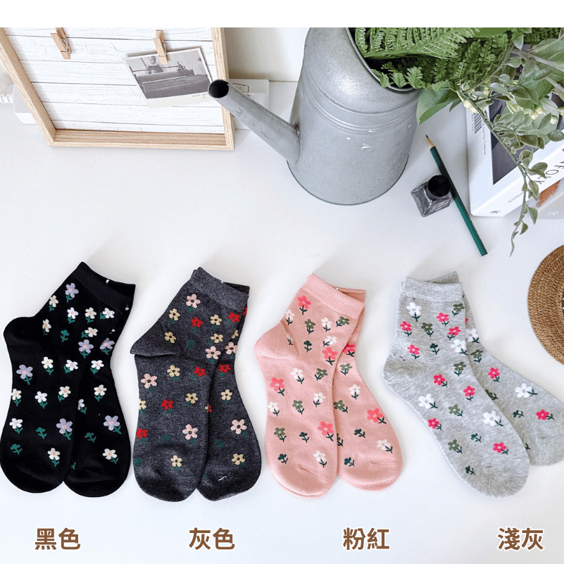 👍凱美棉襪業｜MIT台灣製造 小花園純棉中筒襪 22-26cm 凱美棉業-細節圖3