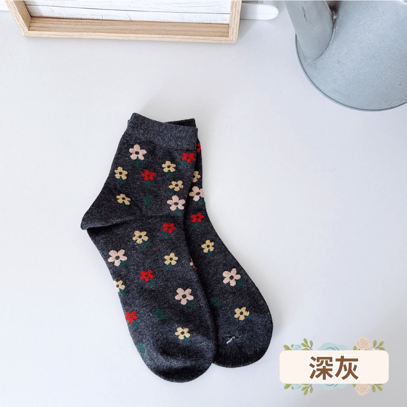 👍凱美棉襪業｜MIT台灣製造 小花園純棉中筒襪 22-26cm 凱美棉業-細節圖5