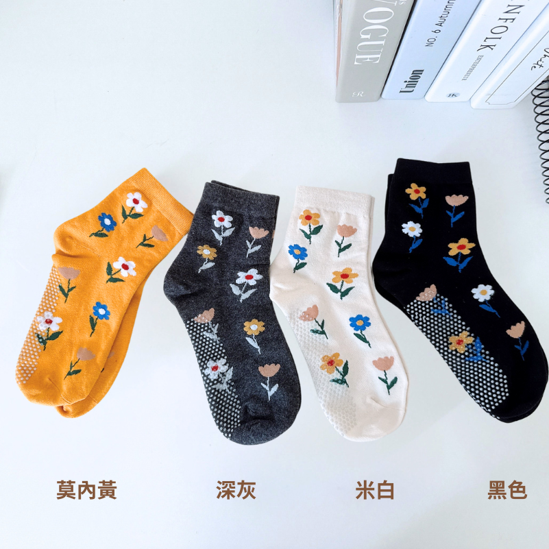 👍 凱美棉襪業｜MIT台灣製造 花朵中筒止滑襪 22-26cm 凱美棉業-細節圖4