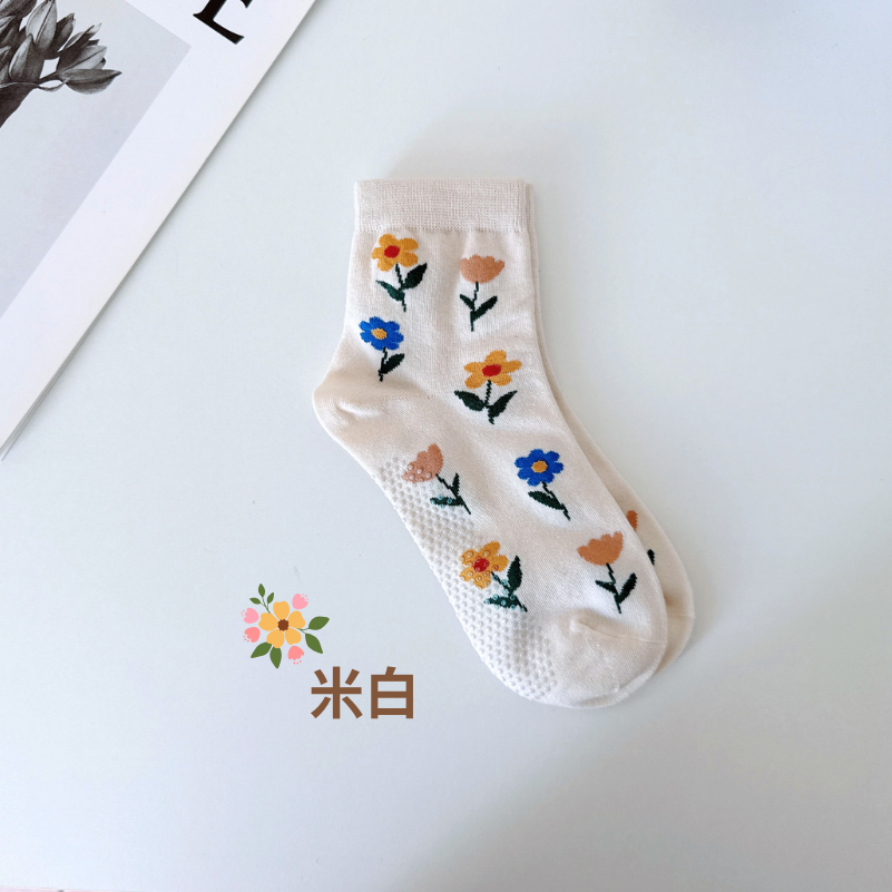 👍 凱美棉襪業｜MIT台灣製造 花朵中筒止滑襪 22-26cm 凱美棉業-細節圖7