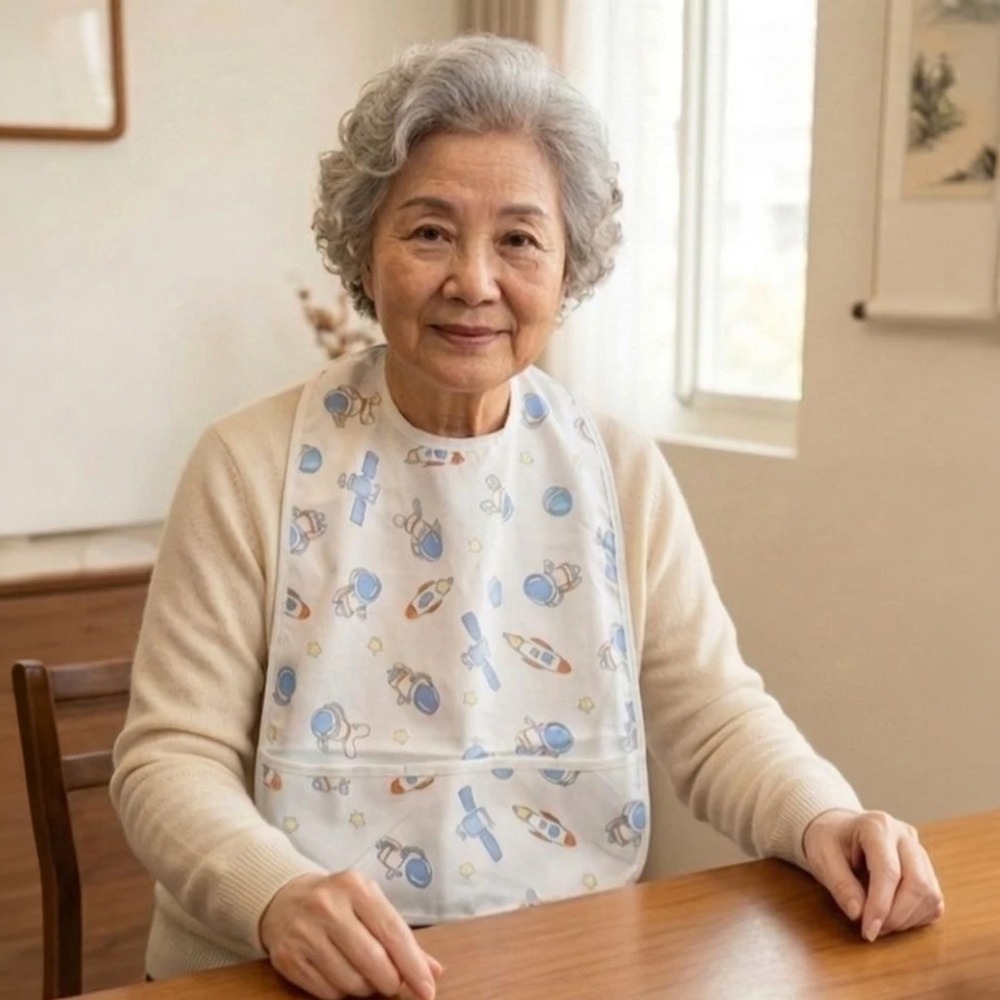 凱美棉業｜頂級大人純棉紗布防水圍兜 貼心設計 精緻品質 細緻印花-細節圖2