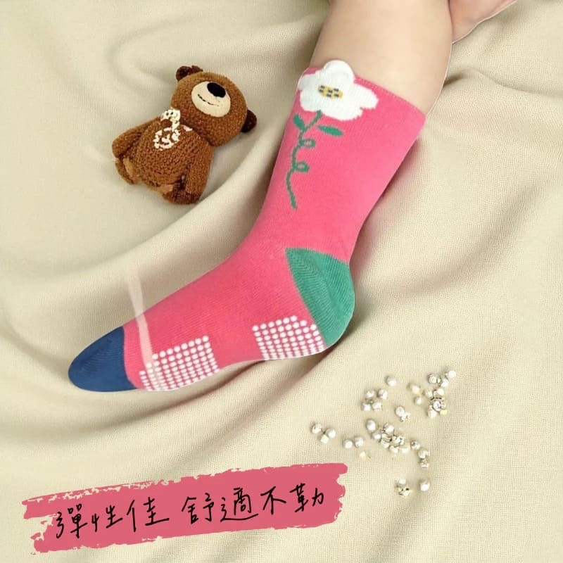 👍凱美棉業｜純棉止滑童襪 小花兔兔款 可愛女童襪 兔兔童襪 小花童襪 13-16cm-細節圖3