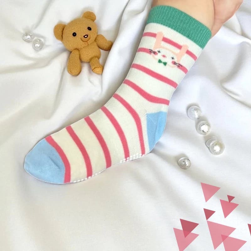 👍凱美棉業｜純棉止滑童襪 小花兔兔款 可愛女童襪 兔兔童襪 小花童襪 13-16cm-細節圖6