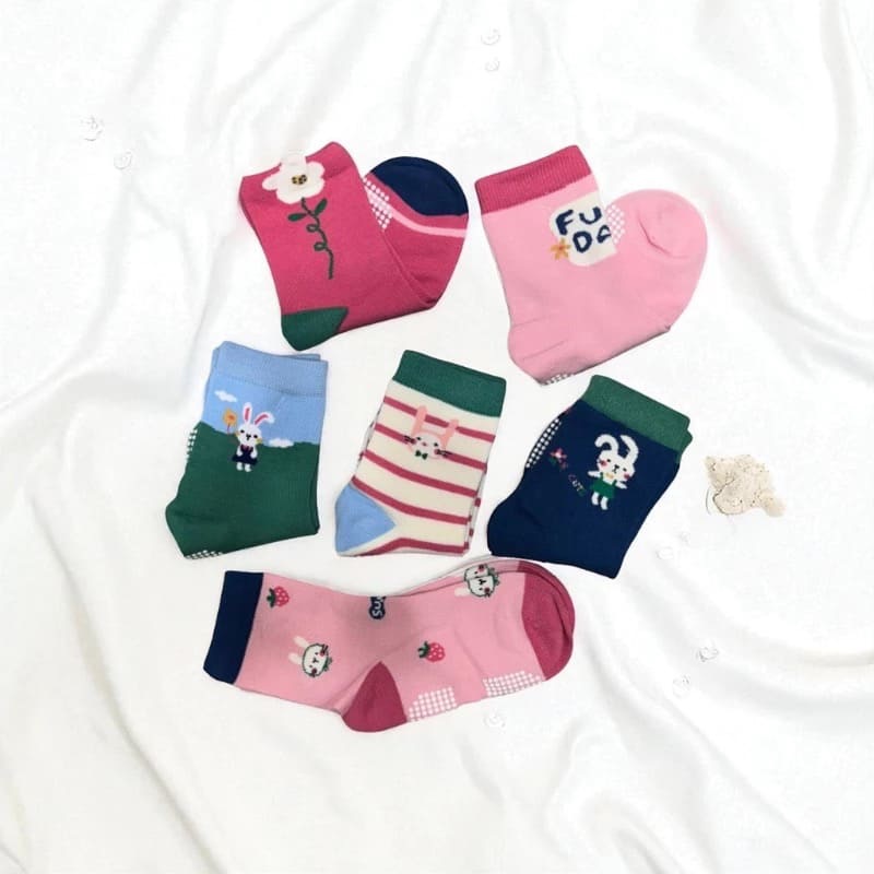 👍凱美棉業｜純棉止滑童襪 小花兔兔款 可愛女童襪 兔兔童襪 小花童襪 13-16cm-細節圖7