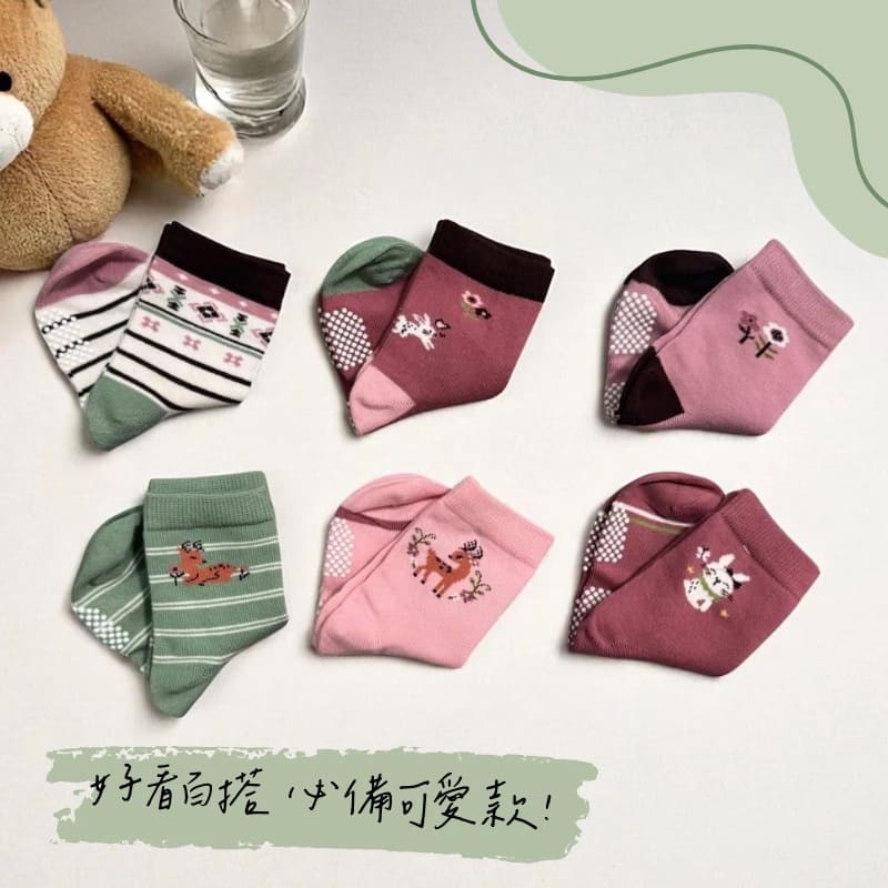 👍凱美棉業｜純棉止滑童襪 森林萌寵款 動物童襪 卡通童襪 可愛襪 男童女童襪 13-16cm-細節圖5