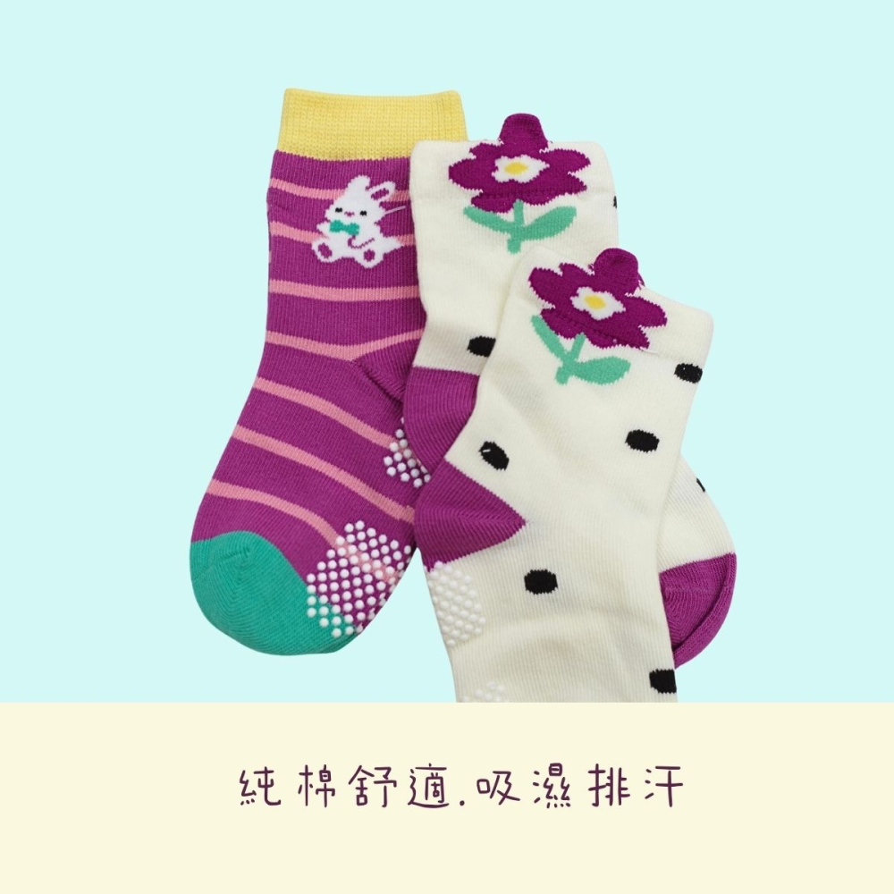 👍凱美棉業｜純棉止滑童襪 粉嫩可愛款 動物童襪 卡通童襪 可愛襪 女童襪 兔兔 小花 水果圖案 9-13cm-細節圖3