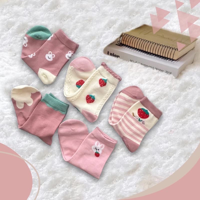 👍凱美棉業｜韓版純棉大童襪 草莓兔兔款 動物童襪 卡通童襪 可愛襪 女童襪 18-22cm-細節圖2