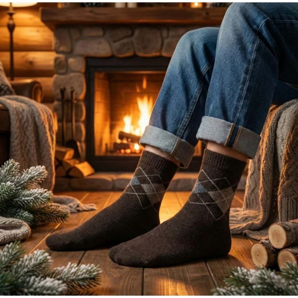 👍凱美棉業｜冬日必備🔥（男款）精緻保暖毛襪 防寒襪 保暖襪 毛襪 長襪 冬天襪-格紋款-細節圖3