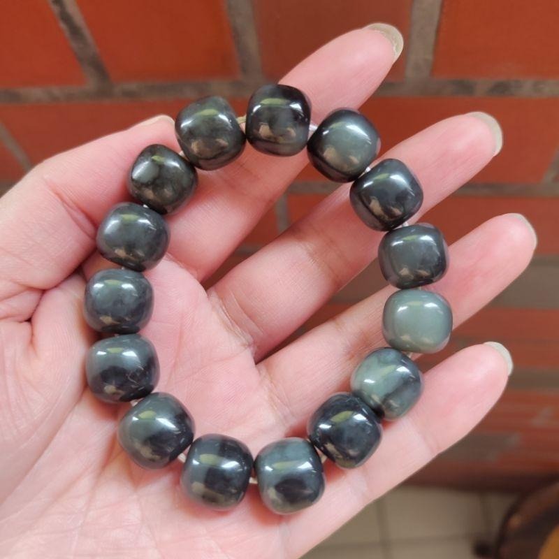 【珠串】和田玉 青花手串 老形珠 14mm-細節圖3