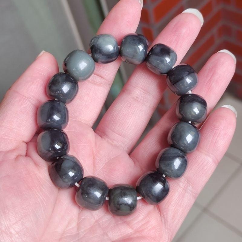 【珠串】和田玉 青花手串 老形珠 14mm-細節圖5