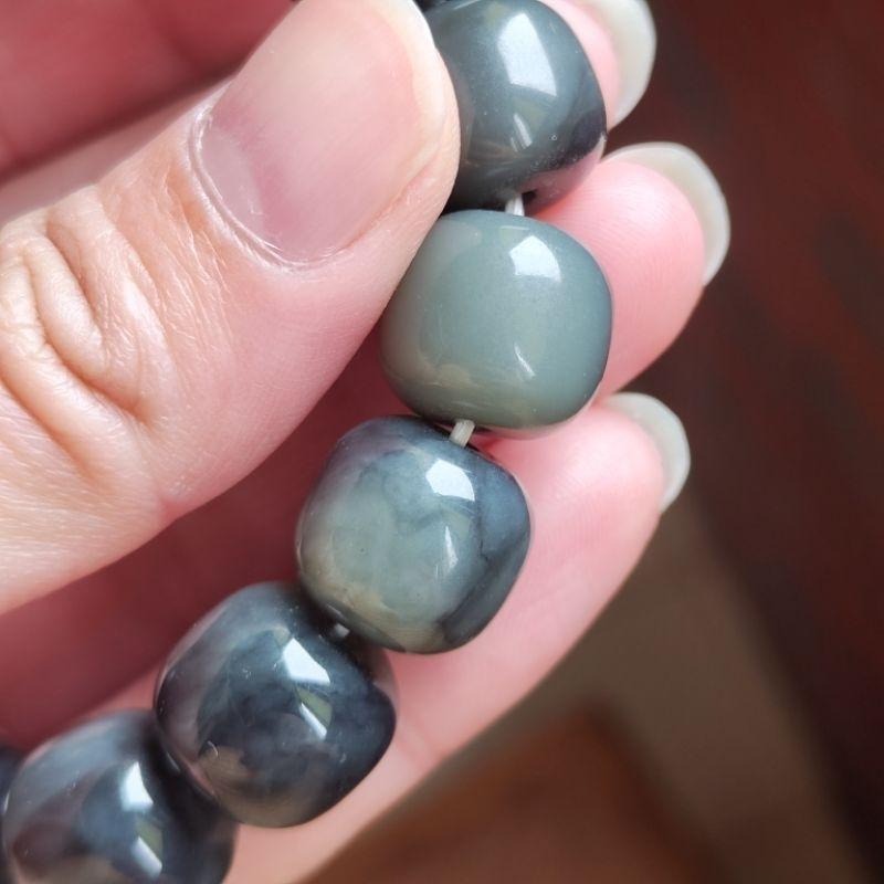 【珠串】和田玉 青花手串 老形珠 14mm-細節圖7
